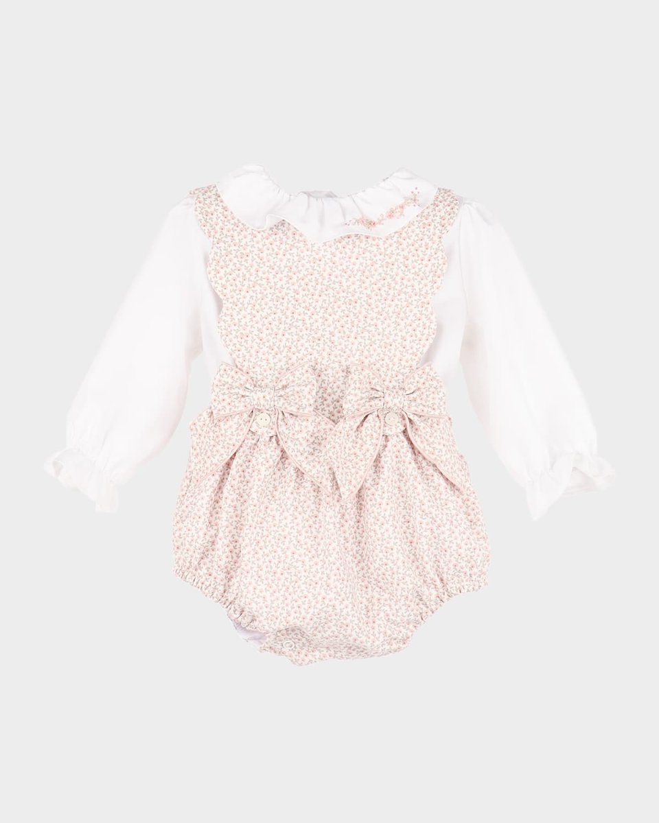 Girl's Floral Embroidered Cotton Overalls, Size 6M-